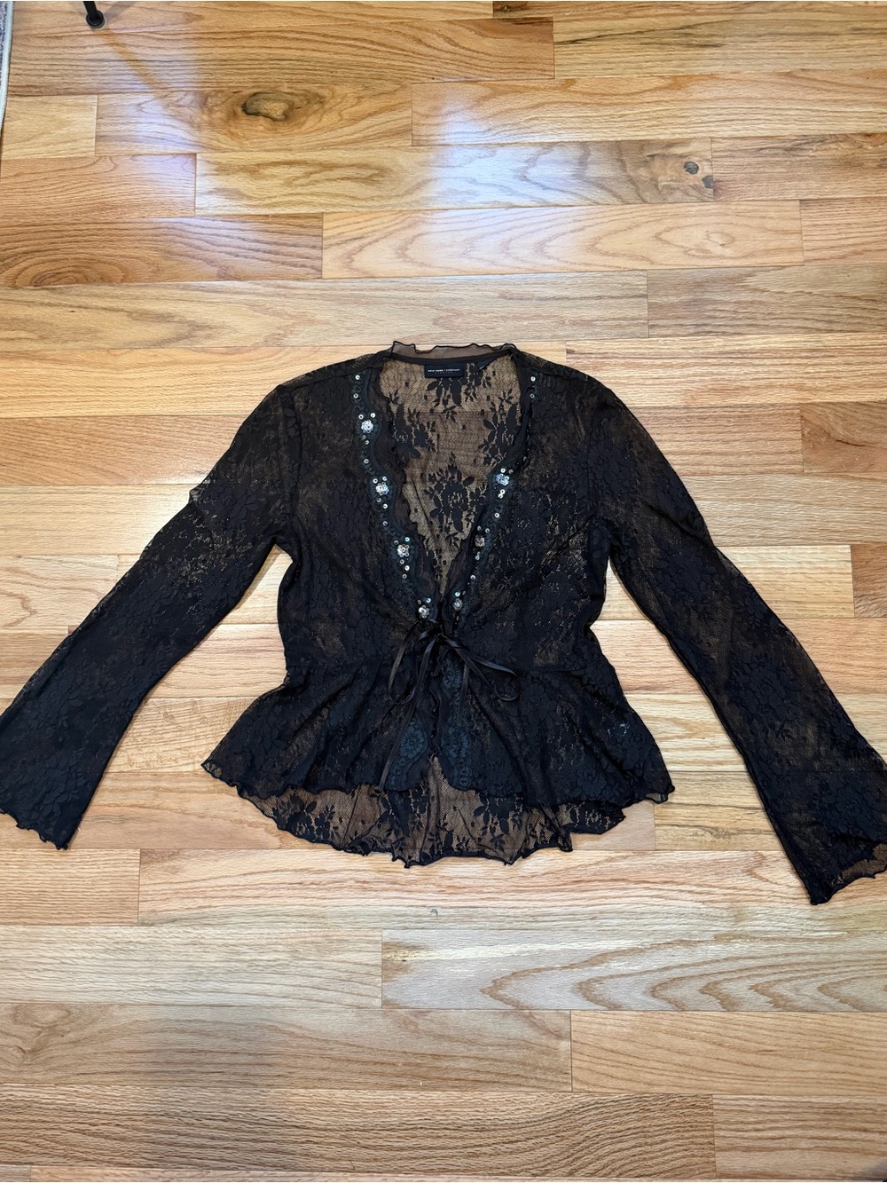 Gothic Fairycore Tie Front Lace Beaded Cardigan